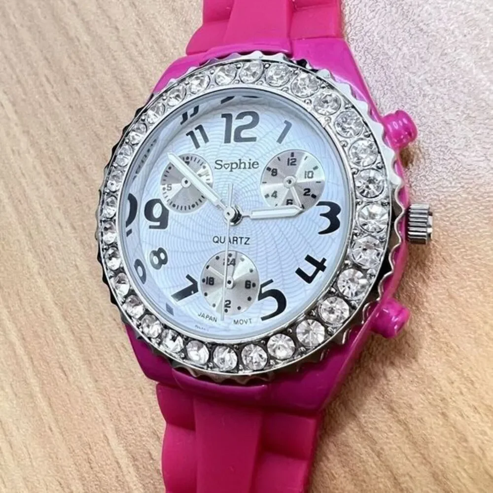 SOPHIE Women's Wristwatch Pink/White‎ Silicone Band Japan Movt Rhinestones